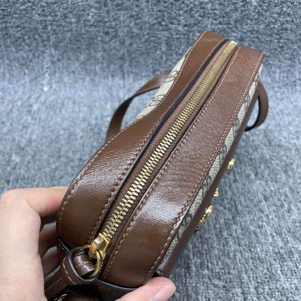100% Authentic GUCCI Horsebit 1955 Brown Canvas Shoulder Bag - Picture 3 of 14
